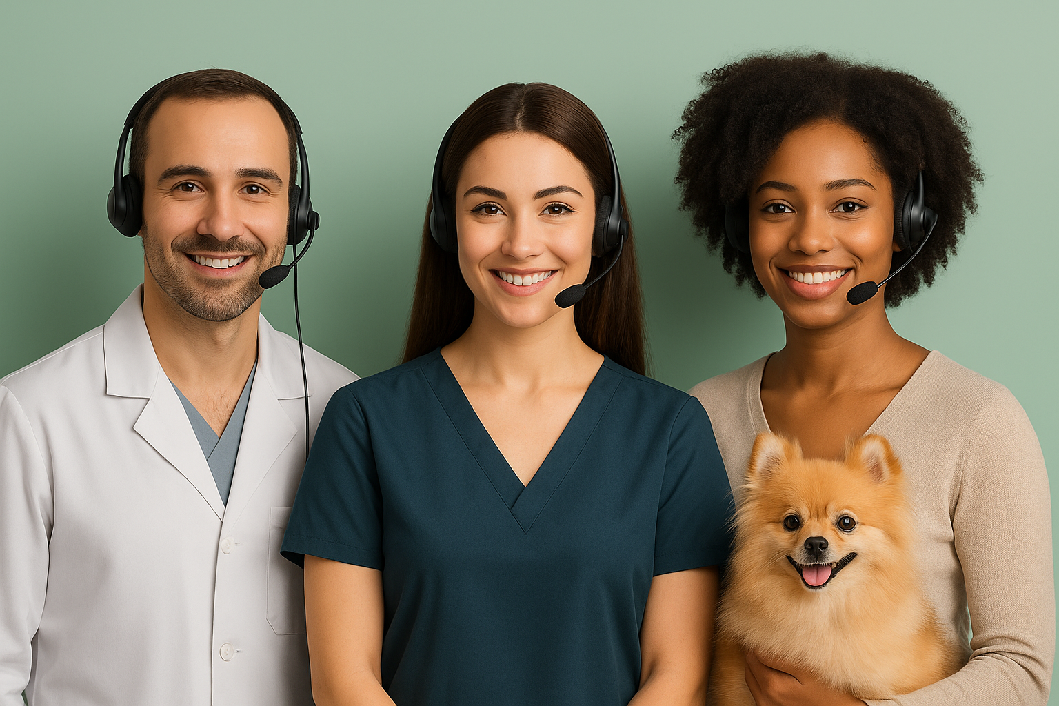 Profissionais de atendimento com headsets